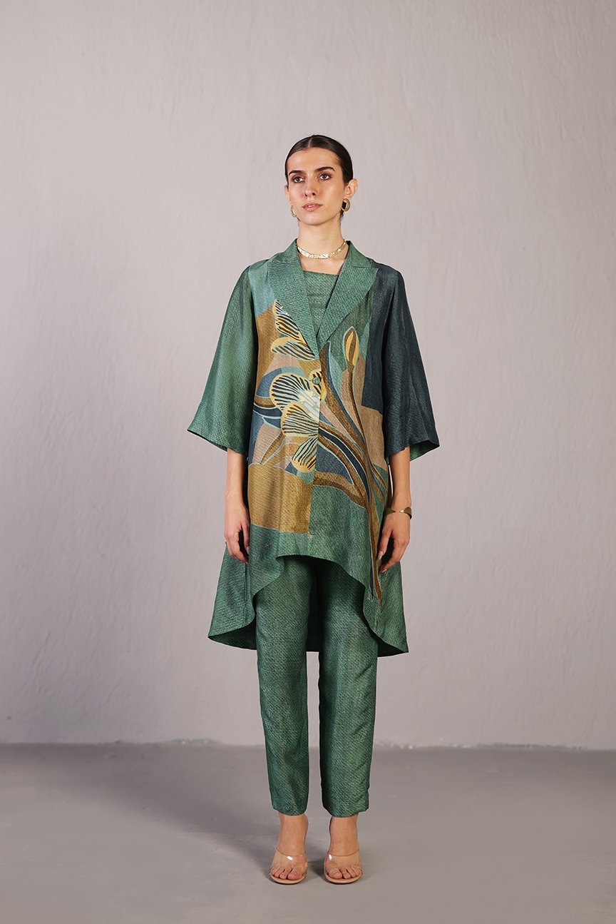 Pine Green Printed 3-Piece Jacket Co-ord Set