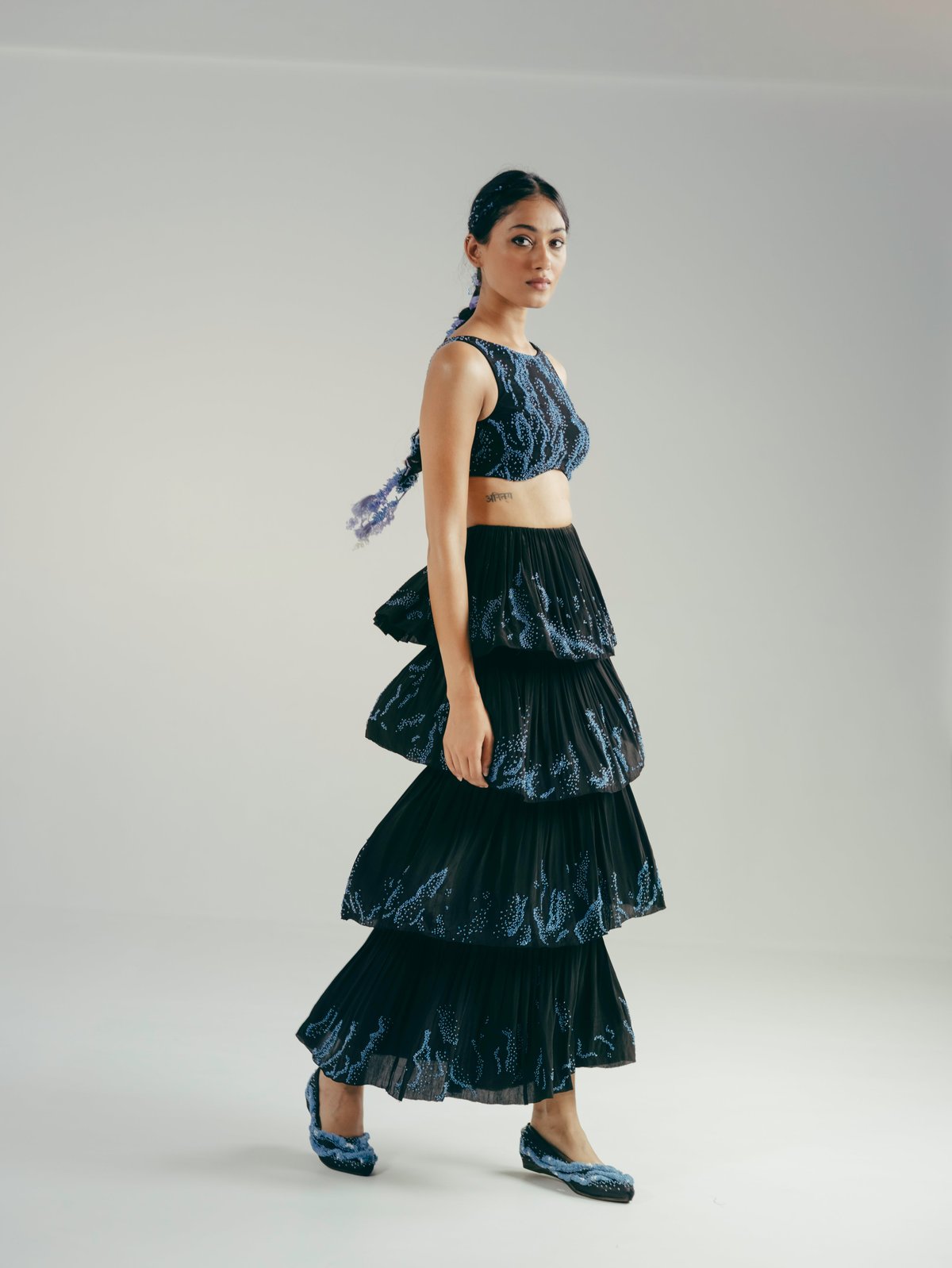 Black Embellished Bustier and Tiered Maxi Skirt Co-ord Set