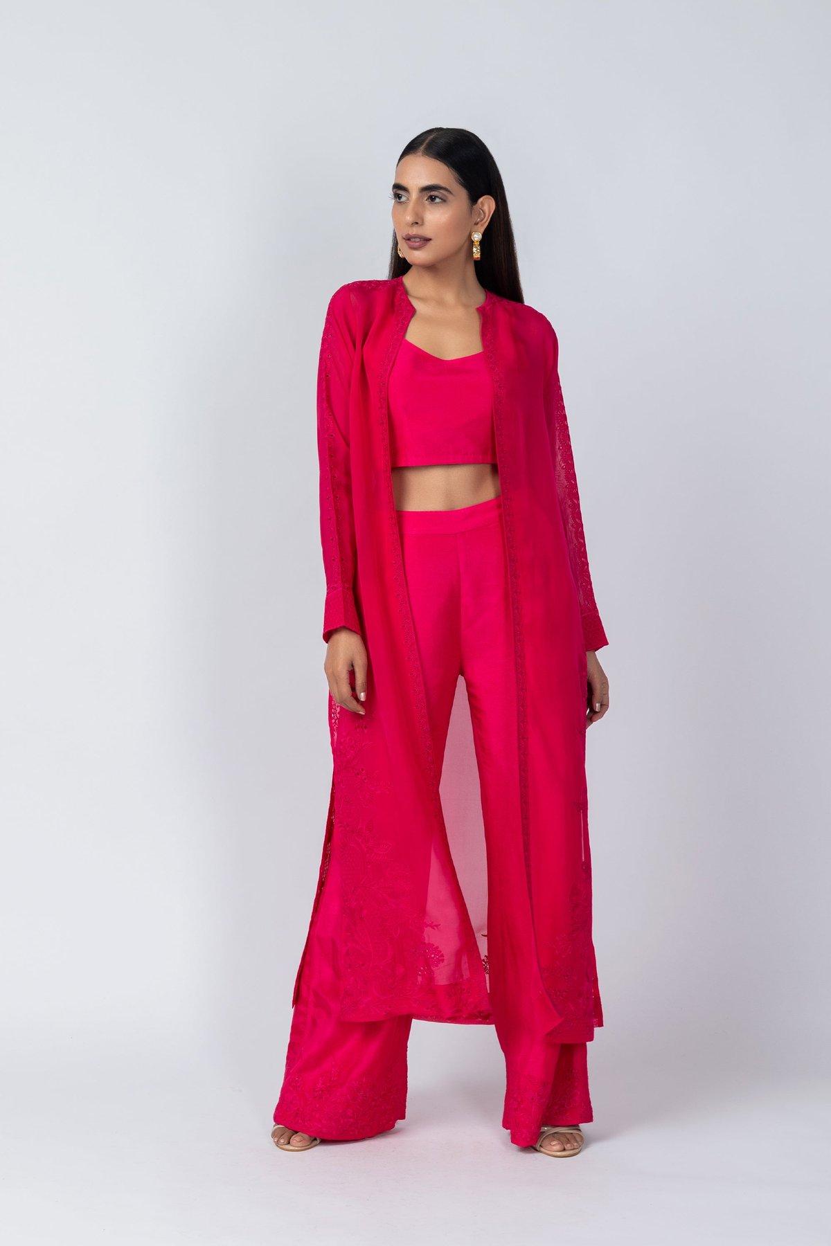 Yellow Bustier, Palazzo and Organza Jacket Co-ord Set