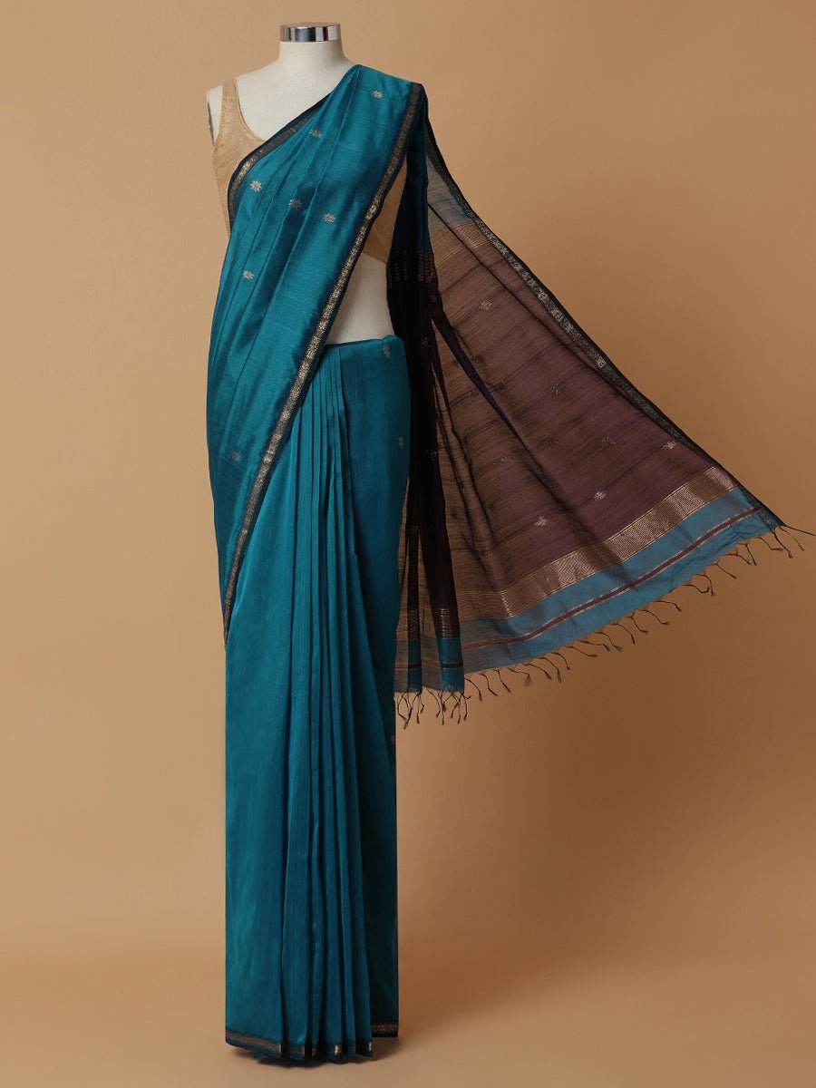 Maheshwari Cotton Silk Blue Chameli Phool Butta