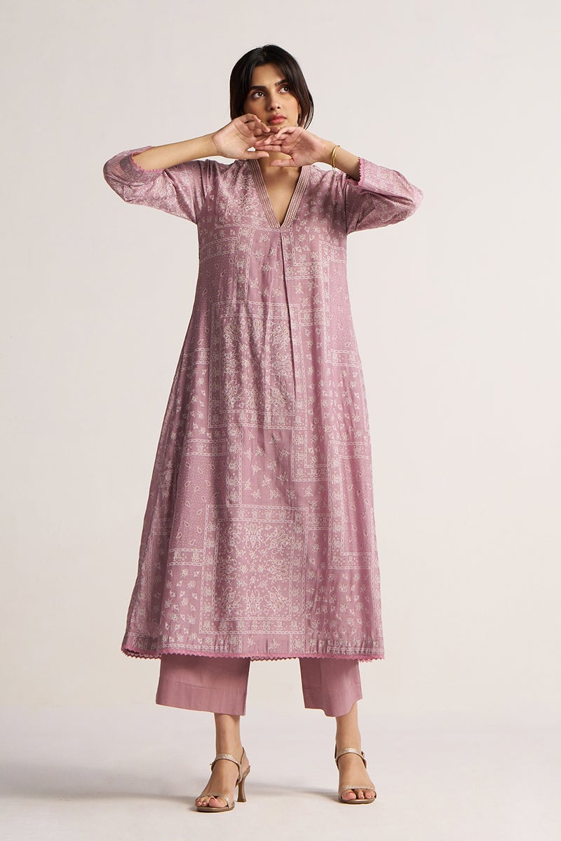 Dusty Lavender Printed Kurta and Palazzo Co-ord Set