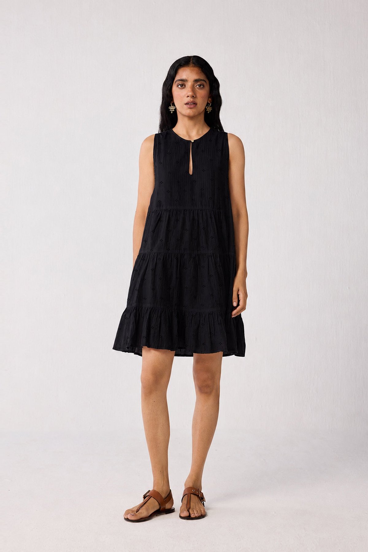 Embroidered Everyday Sleeveless Short Tiered Dress