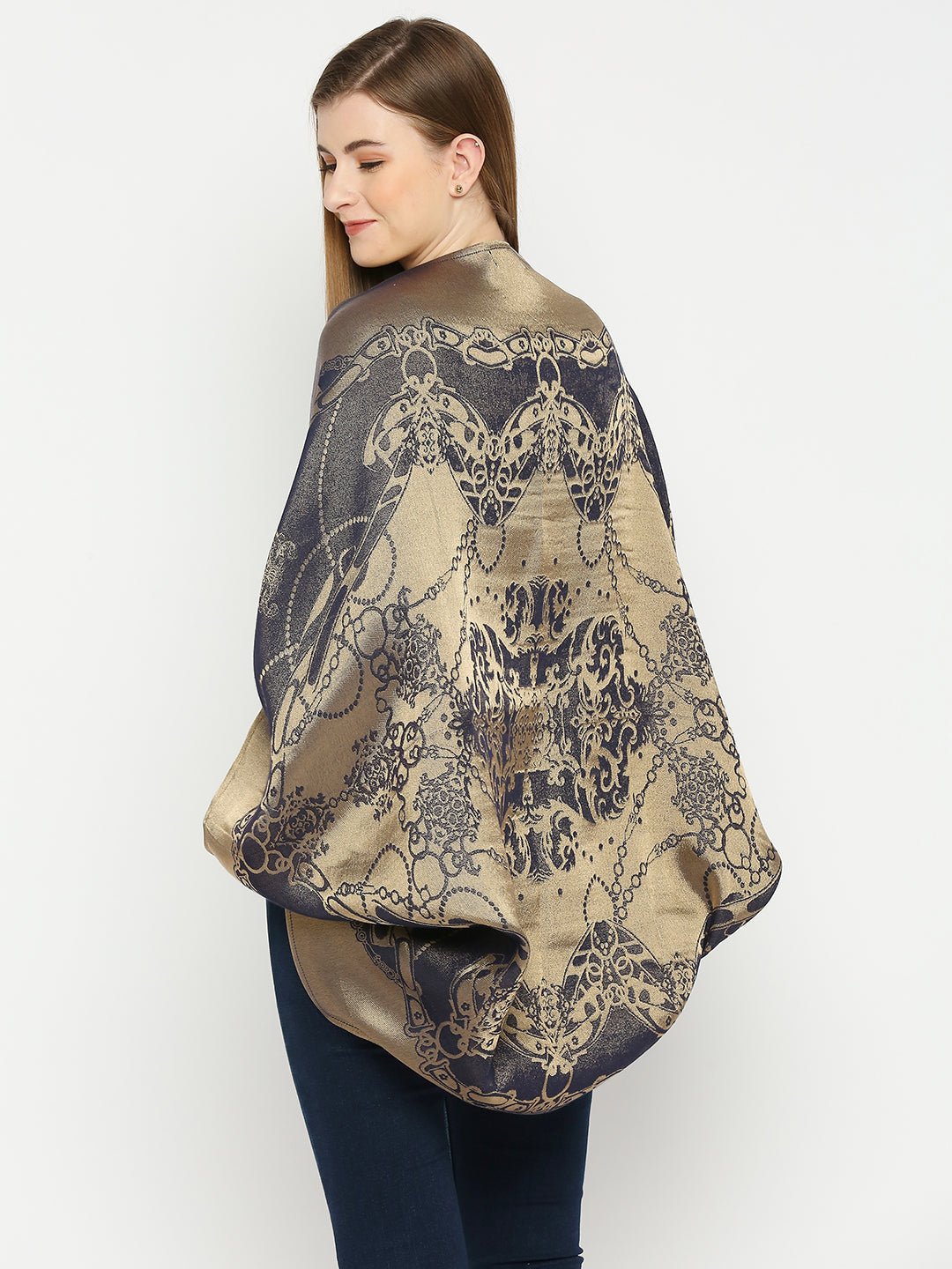 Navy Blue Metallic Brocade Cocoon Shrug