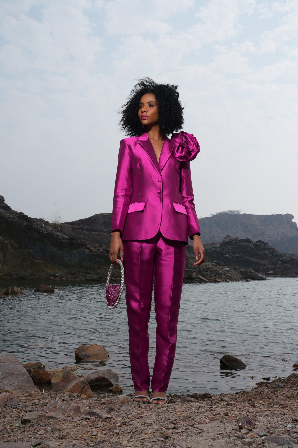 Fuschia Pink Satin Twill Blazer and Trouser Co-ord Set