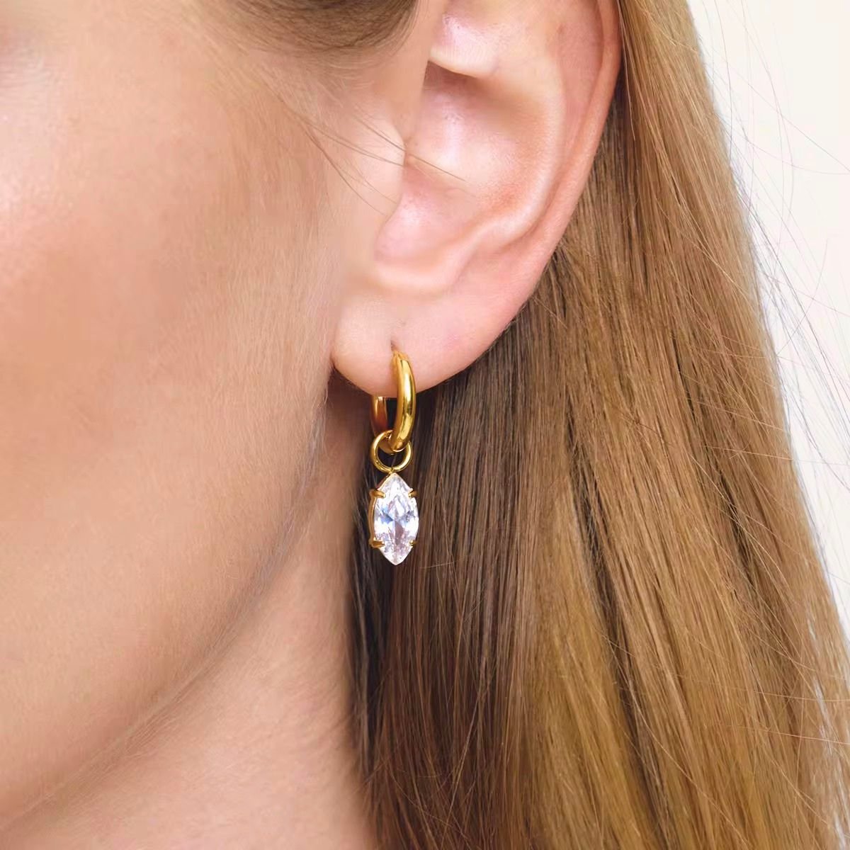18K GoldPlated Marquise Crystal Hoop Earring,Anya