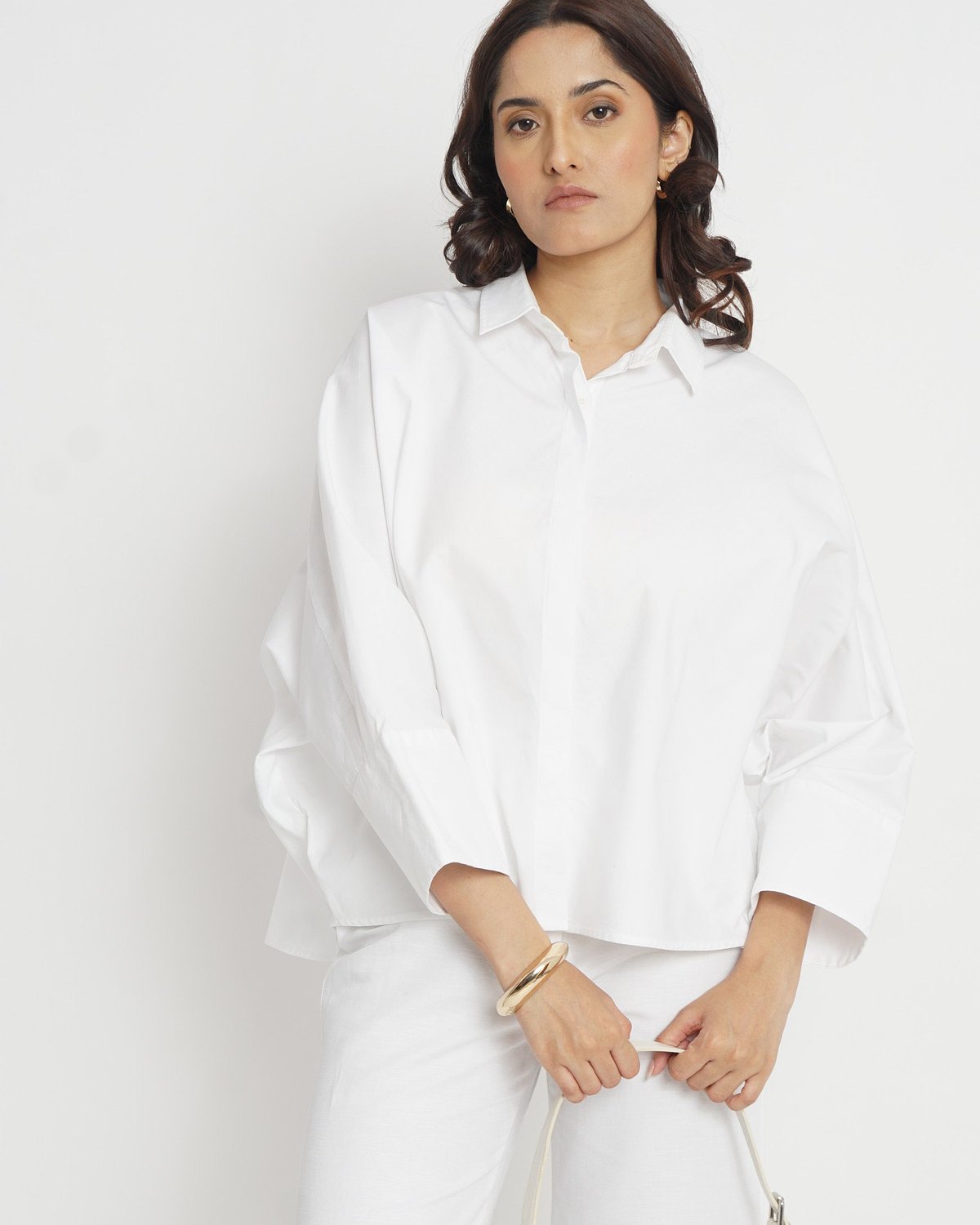 White Oversized Boxy Cotton Shirt with Concealed Placket