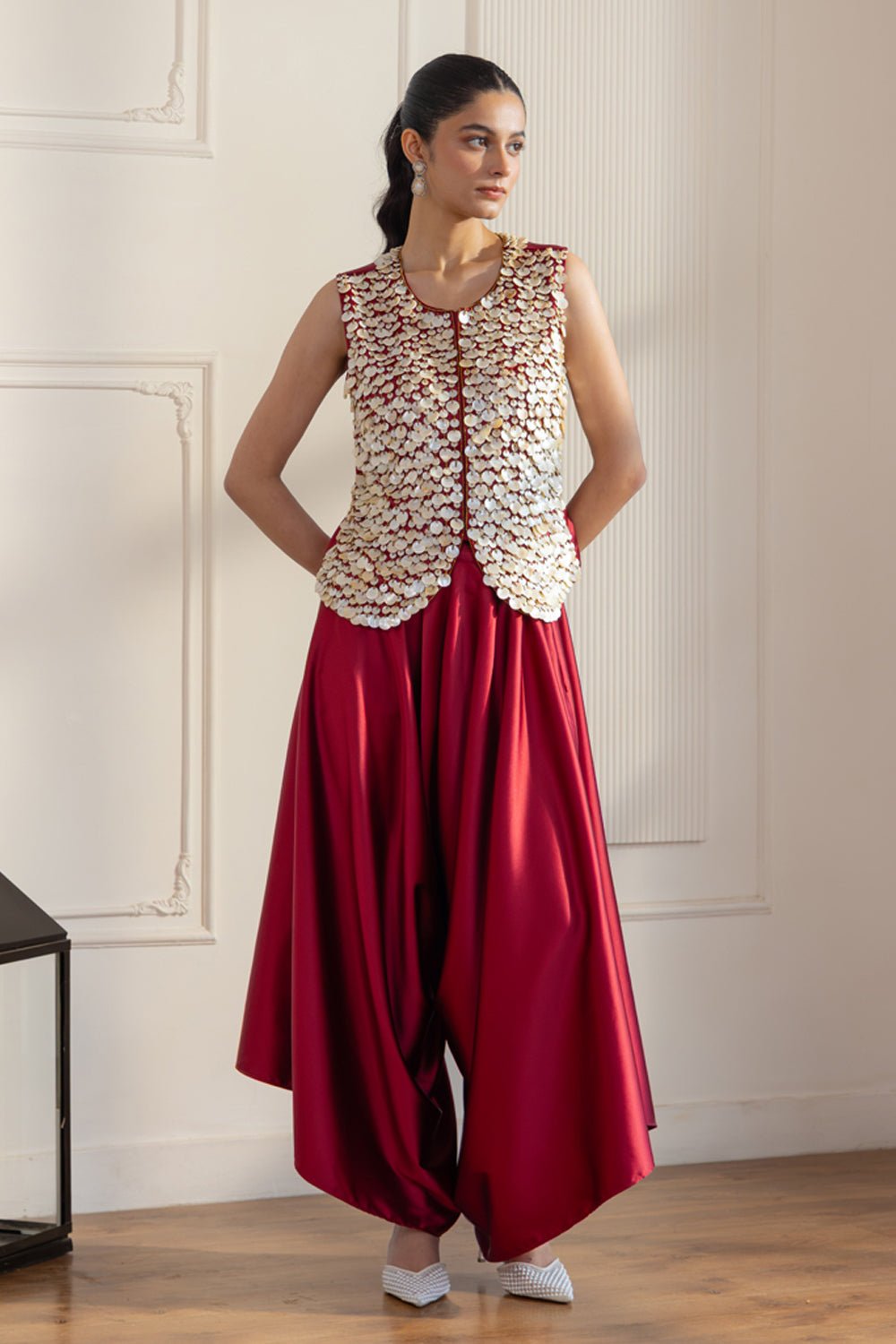 Heavy Embellished Mother of Pearl Waistcoat Set