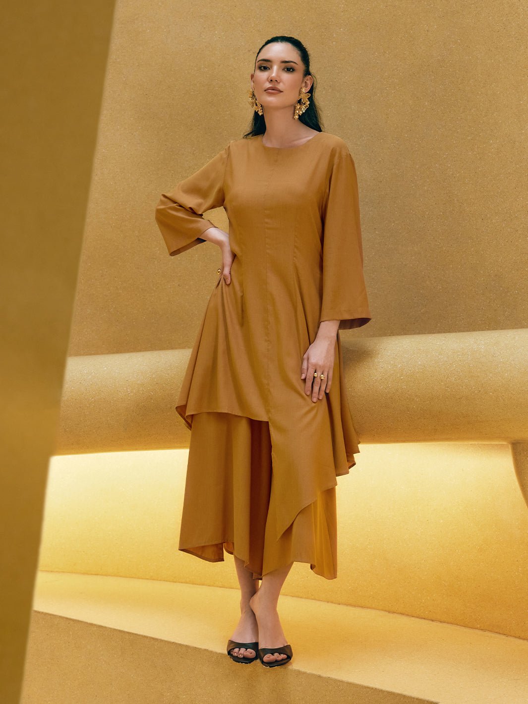Caramel Brown High-Waist Wide-Leg Trousers