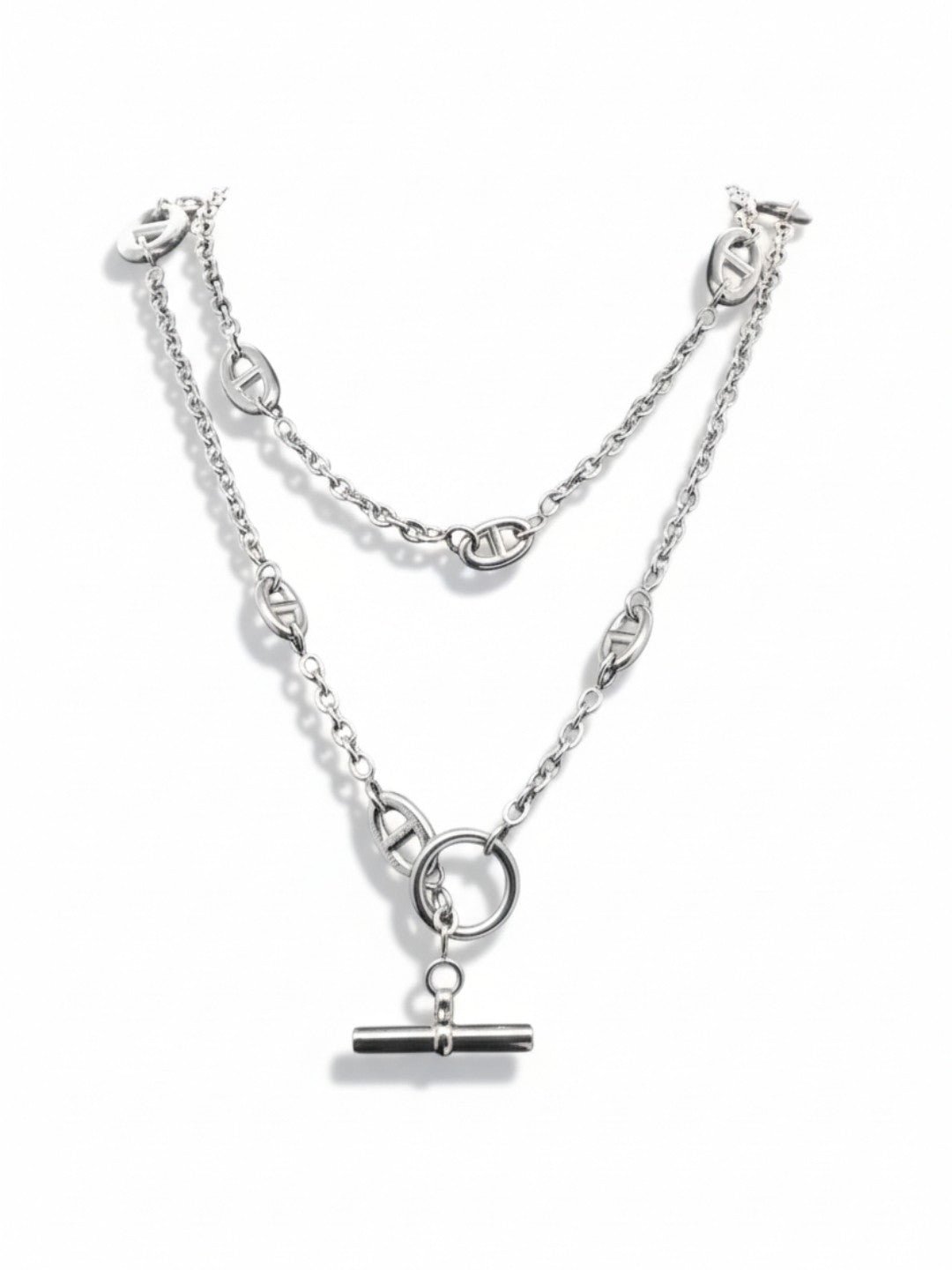 Pig Nose Charm Silver Long Chain Necklace Set