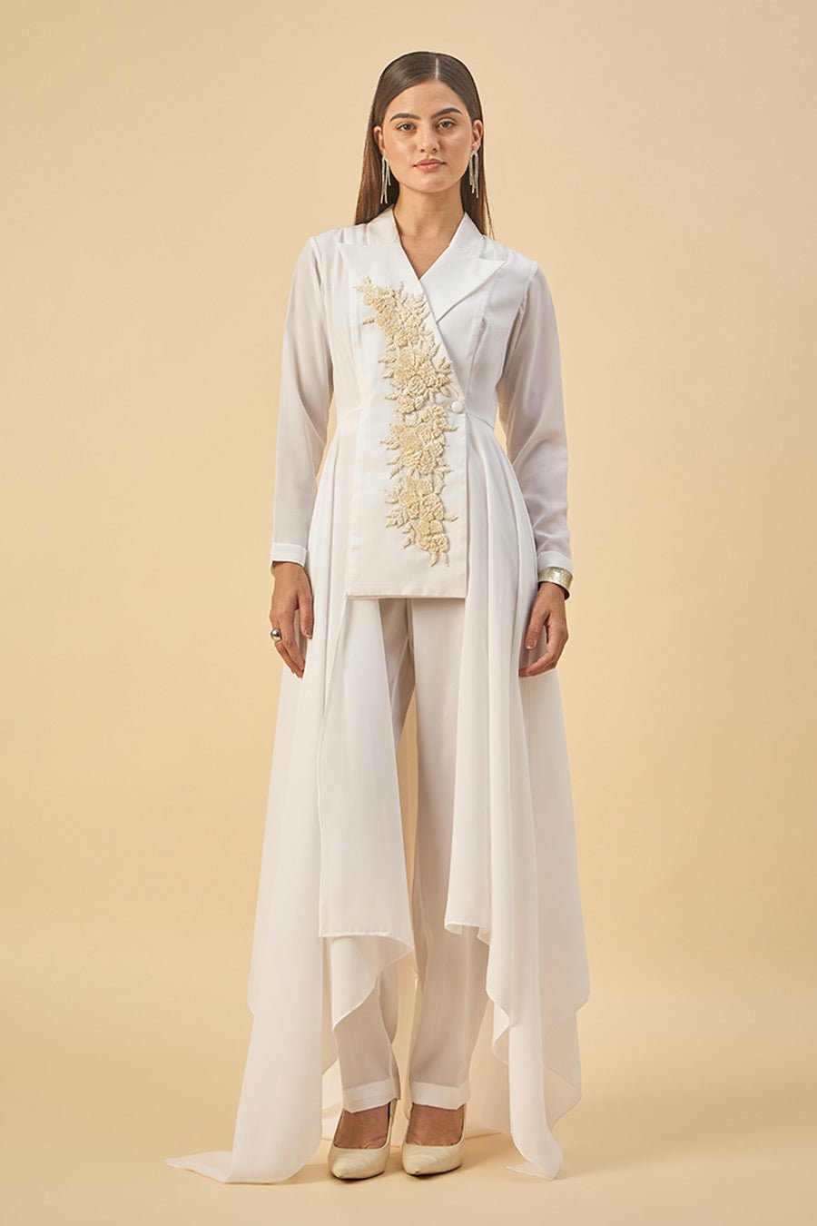 Floral Embriodered Blazer Dhoti Set