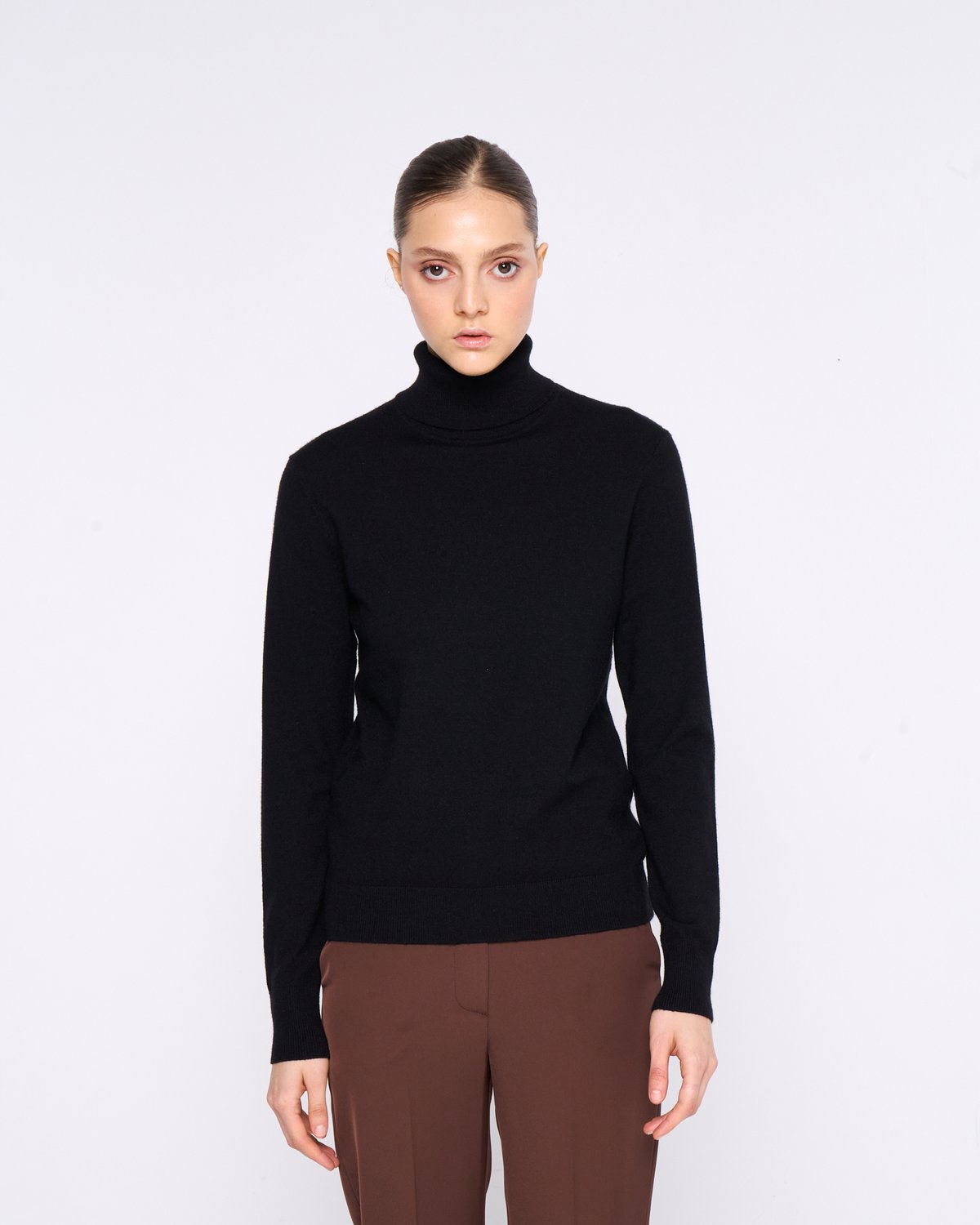 Black Rib-Knit Turtleneck Sweater