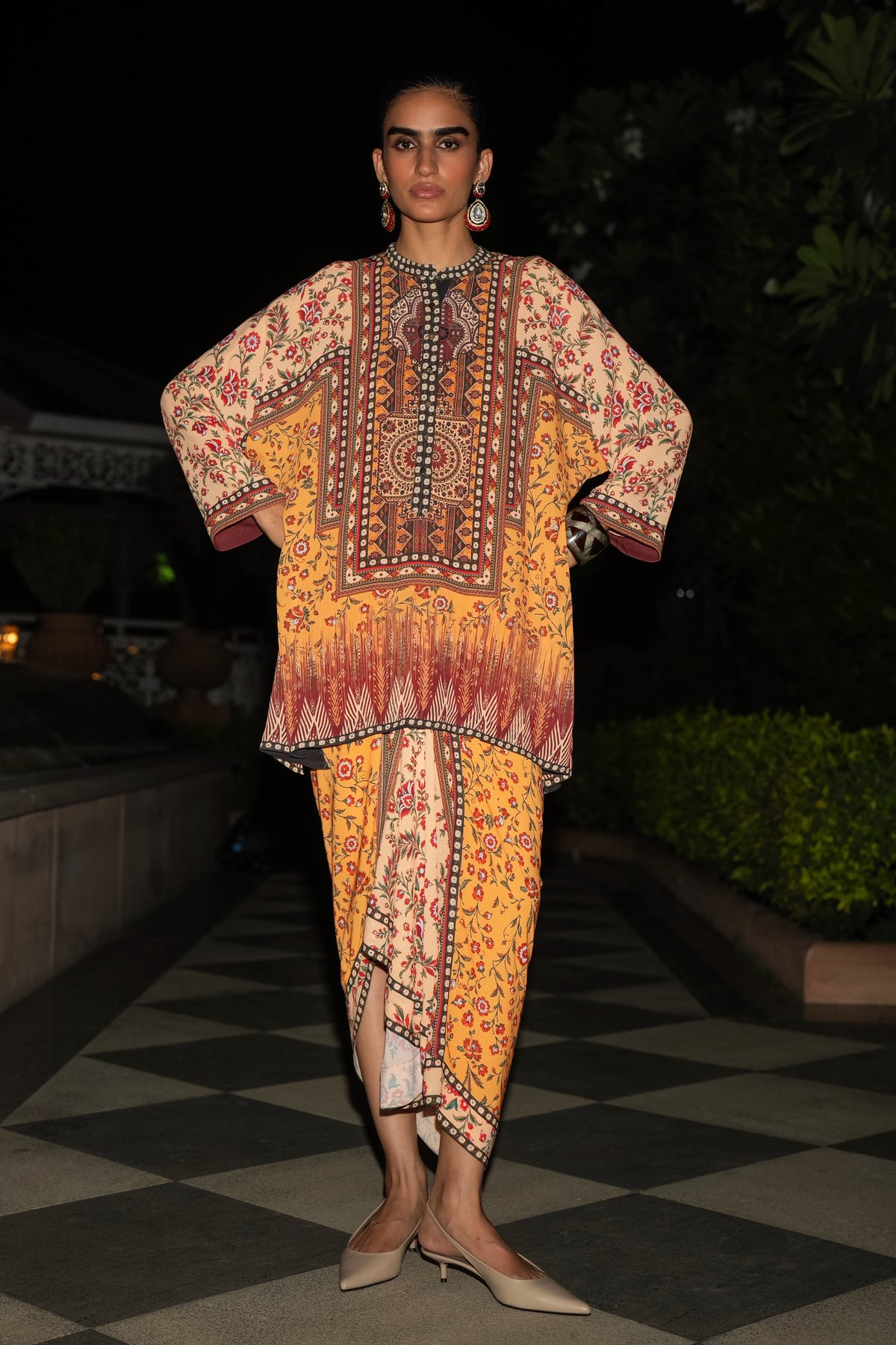 Tribal Panel Print Drape Skirt