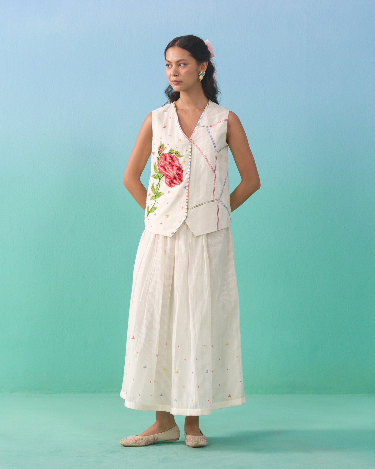 Floral Drift Vest Overlay Set