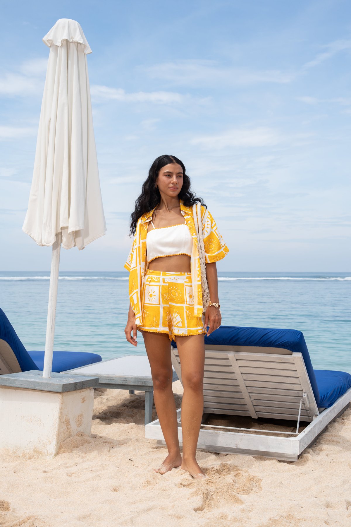 Yellow and White Printed 3-Piece Shirt-Shorts Co-ord Set