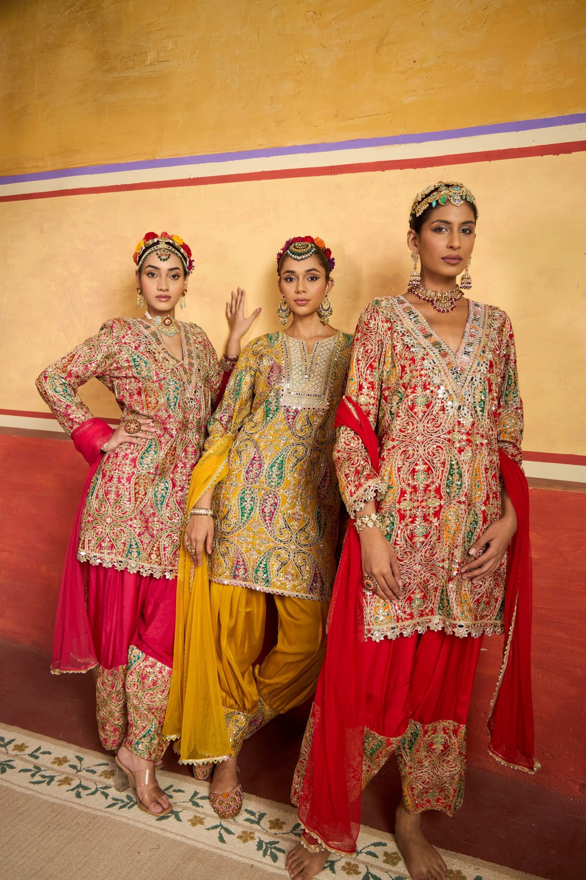 Red Paisley Embroidered Kurta Set with Dupatta