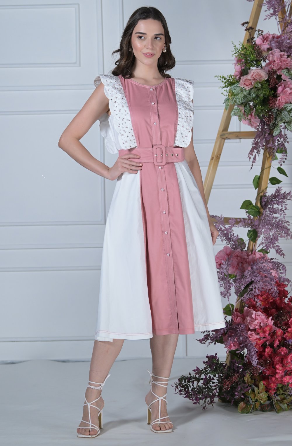 Pink & White Scallop Edge Dress