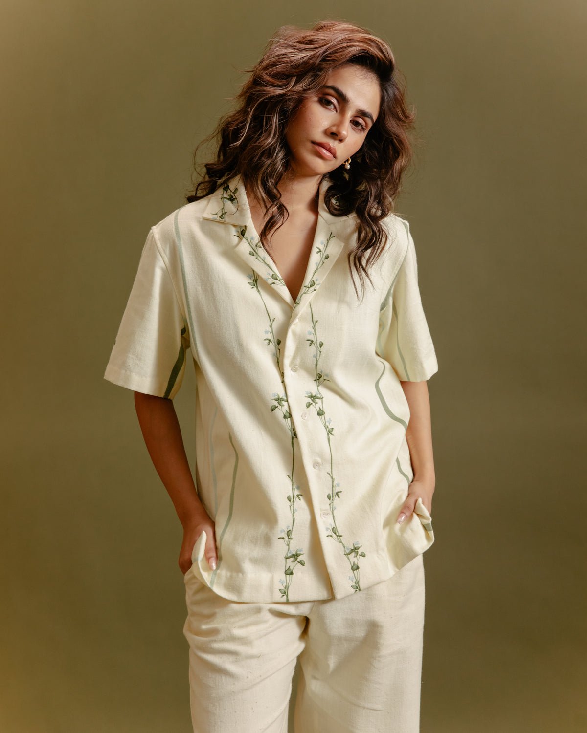 Butter Yellow Khadi Relaxed-Fit Printed Shirt