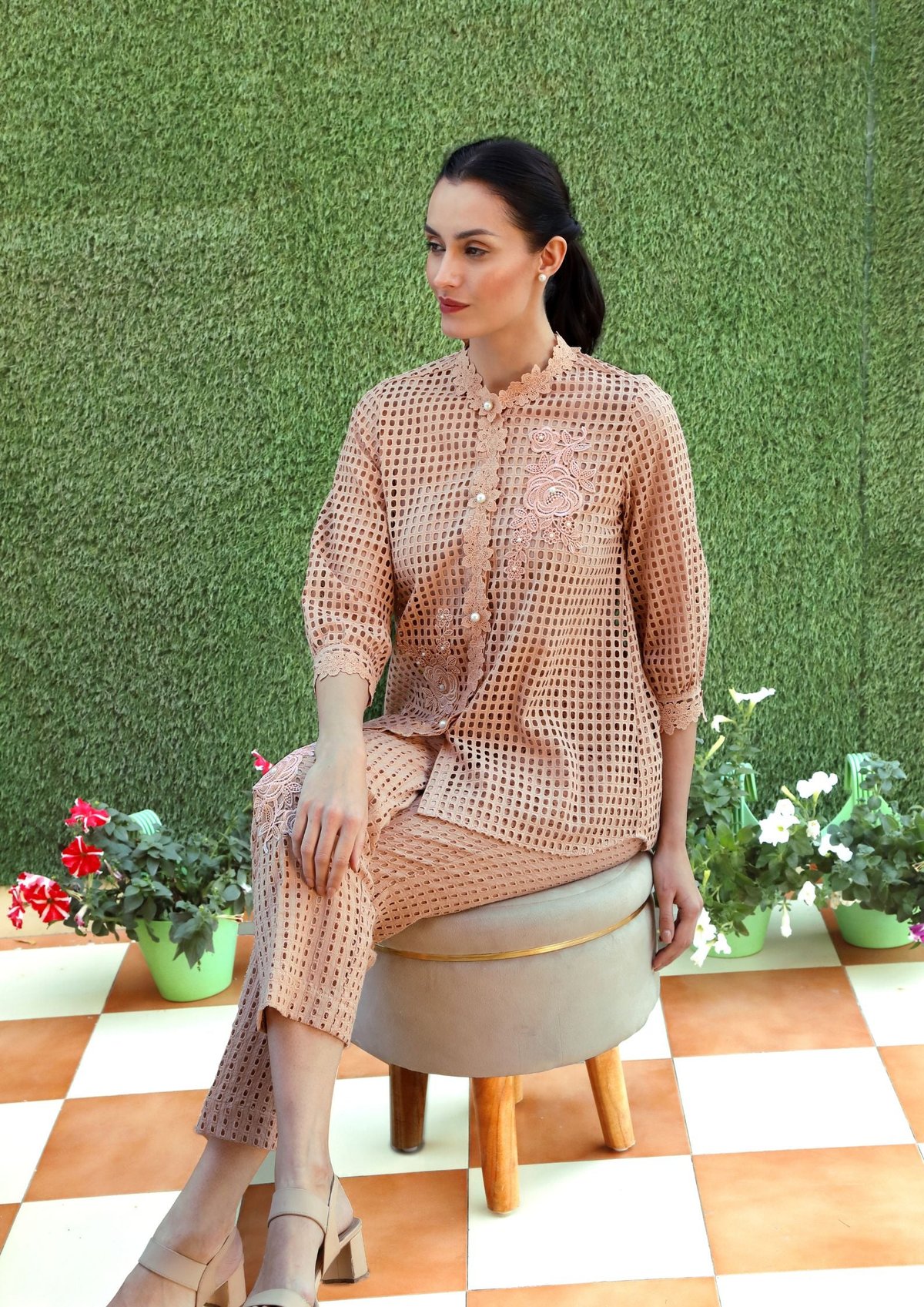 Naina Cotton Cutwork Co-ord Set in Mocha
