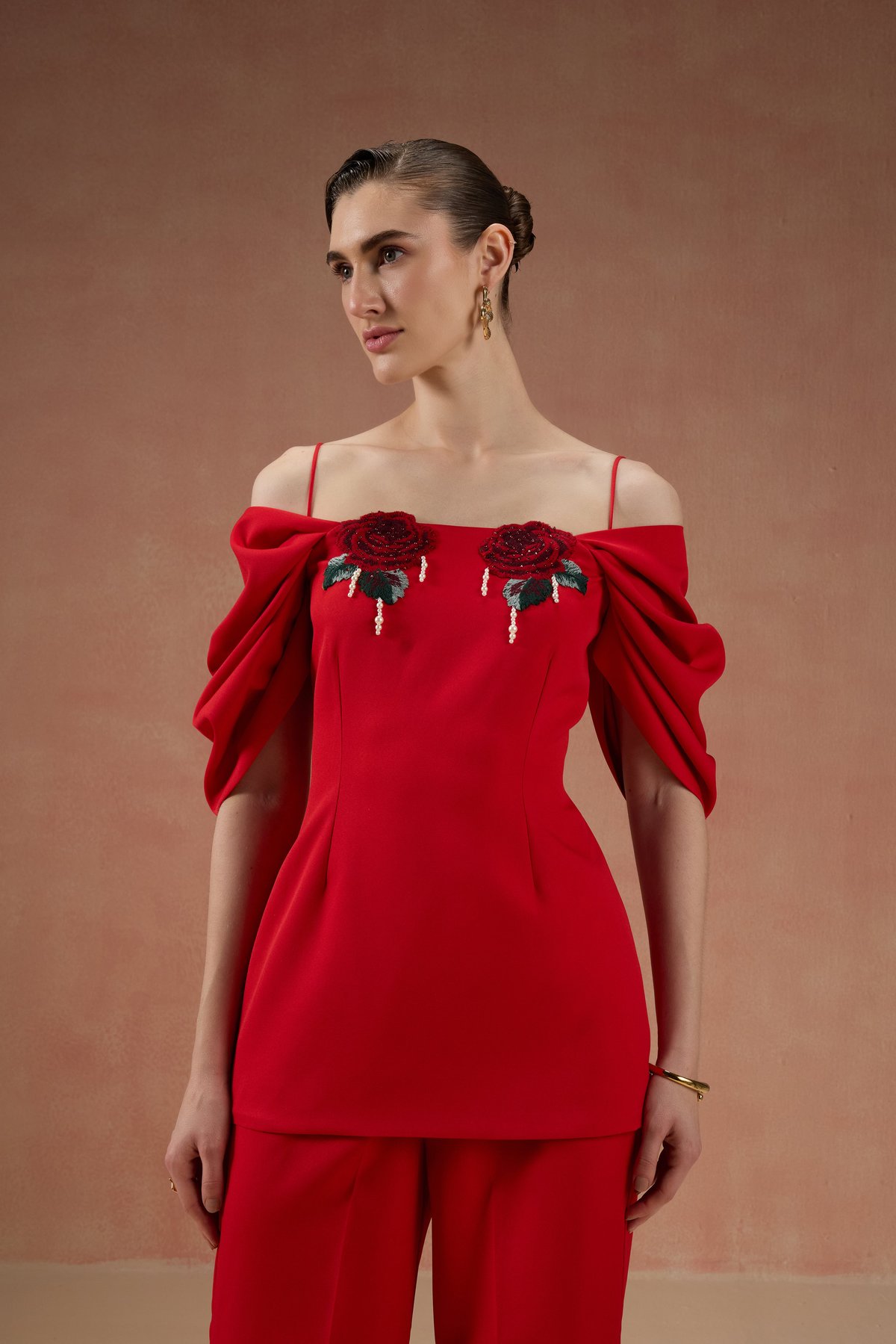 Red Pearl Embellished Co-Ord Set