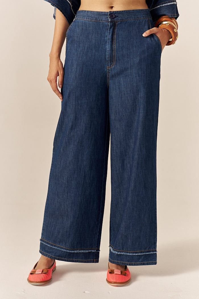 Blue Mid-Rise Anti-Fit Flared Denim Trousers