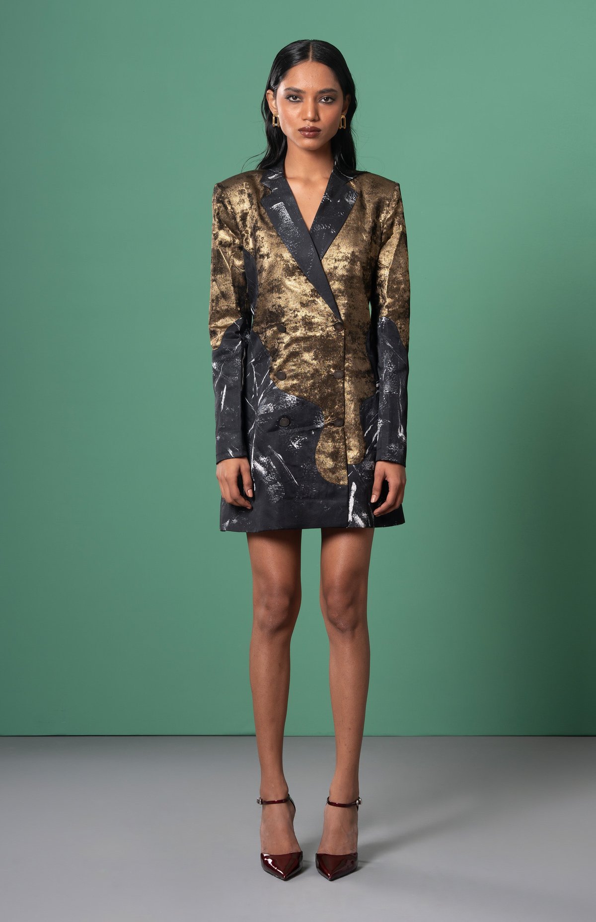 Multicolour Patchwork Double-Breasted Blazer Mini Dress