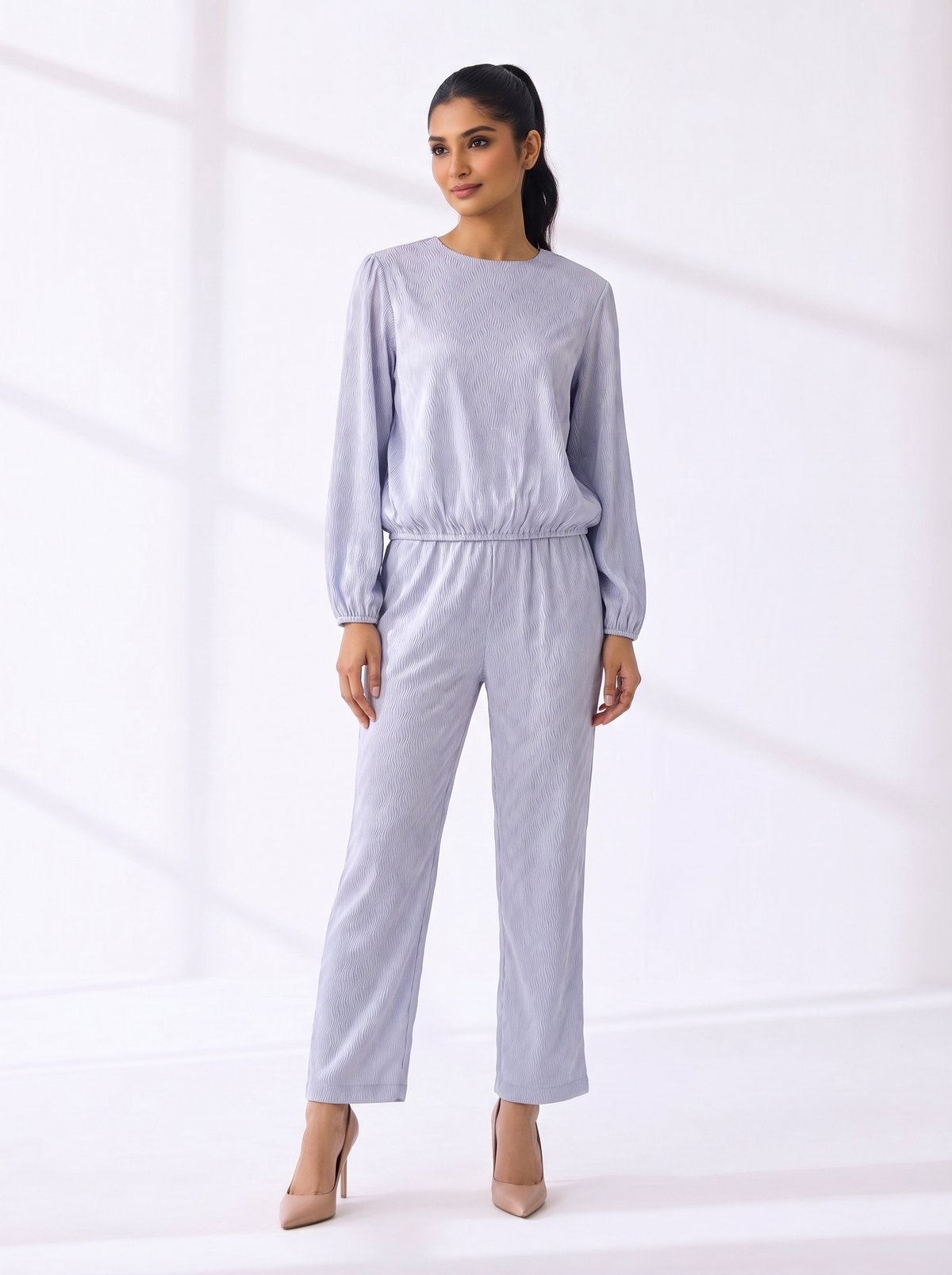 Lilac Pleated Top and Straight Pant Co-ord Set