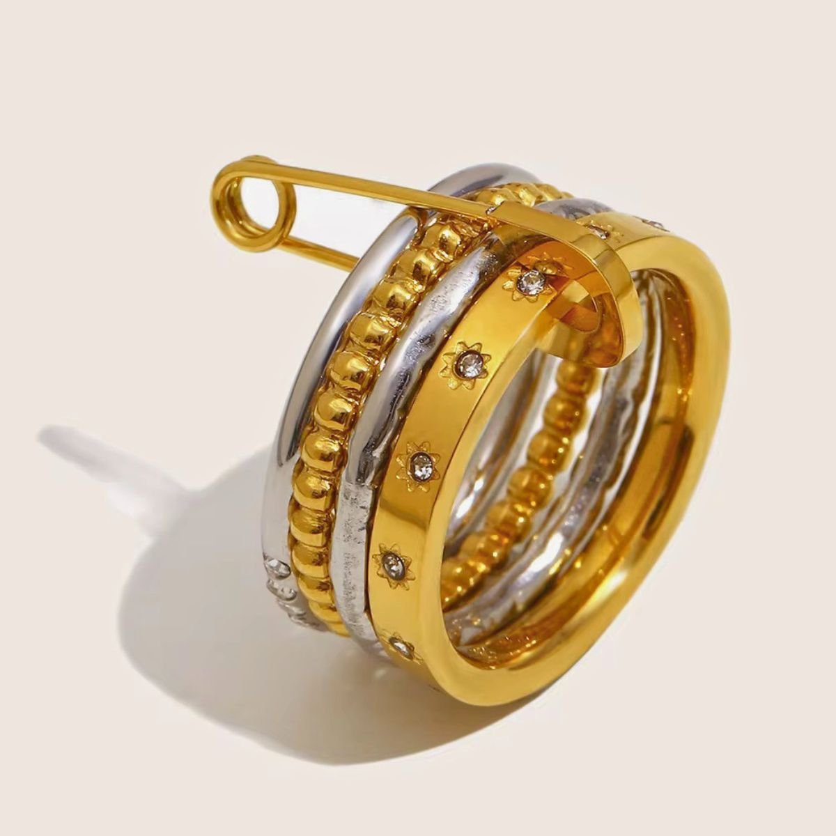 18K Gold Plated Modern Style Ring, Luxe