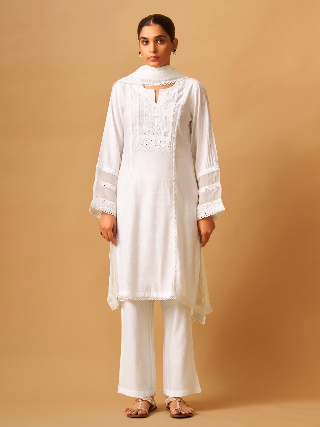 Classic White Viscose Blend Kurta Set