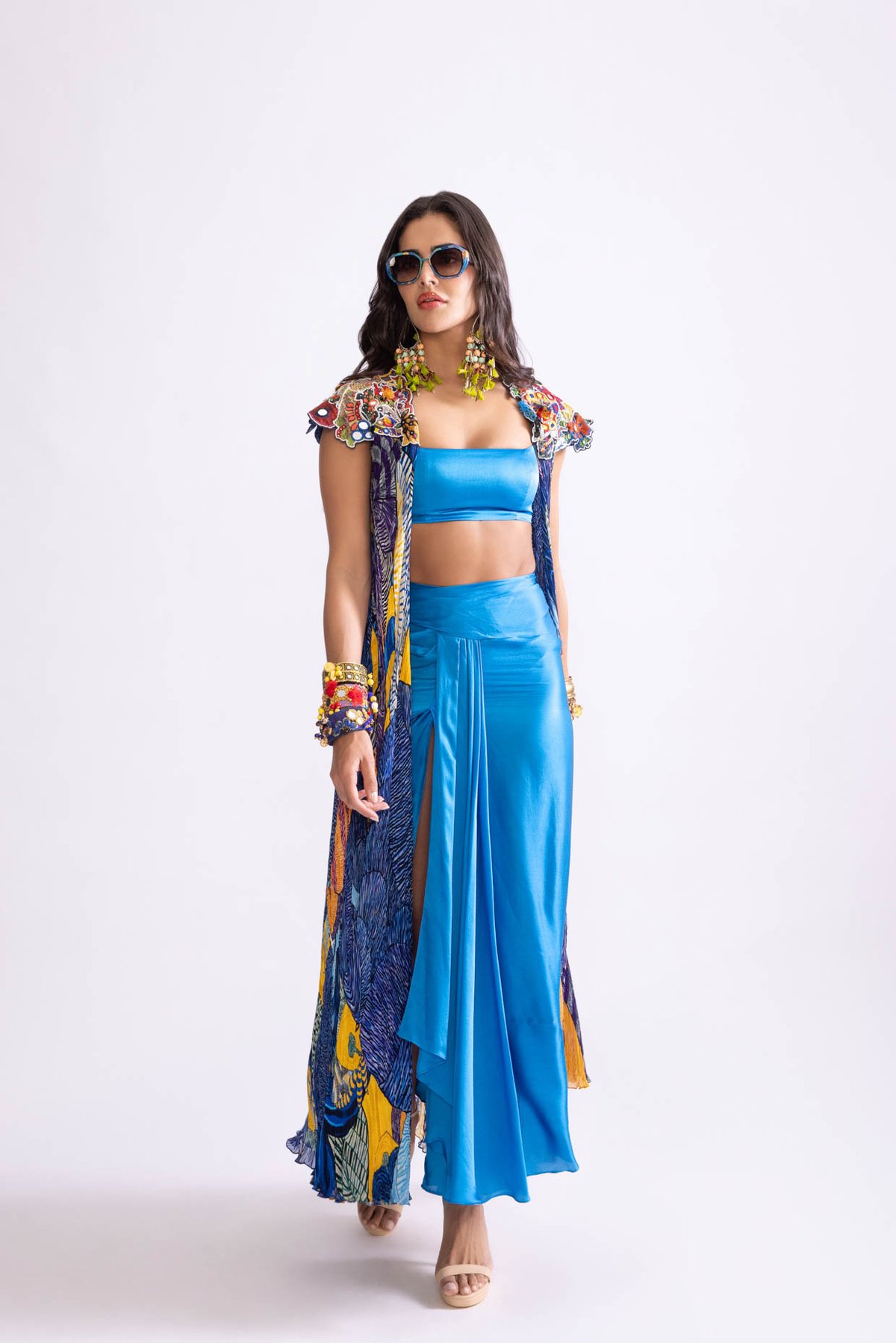 Blue Satin Square Neck Bustier Top