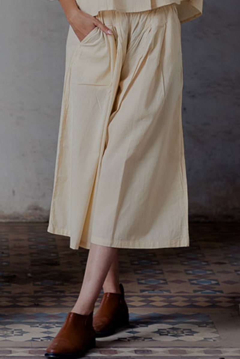 Natural White Cotton Culottes with Elasticated Waist