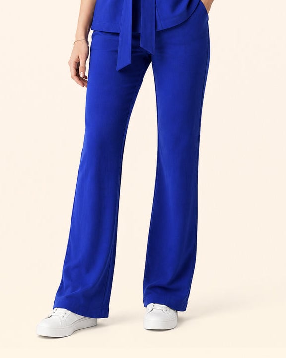 Luminous Blue High-Rise Wide-Leg Waffle Texture Pants