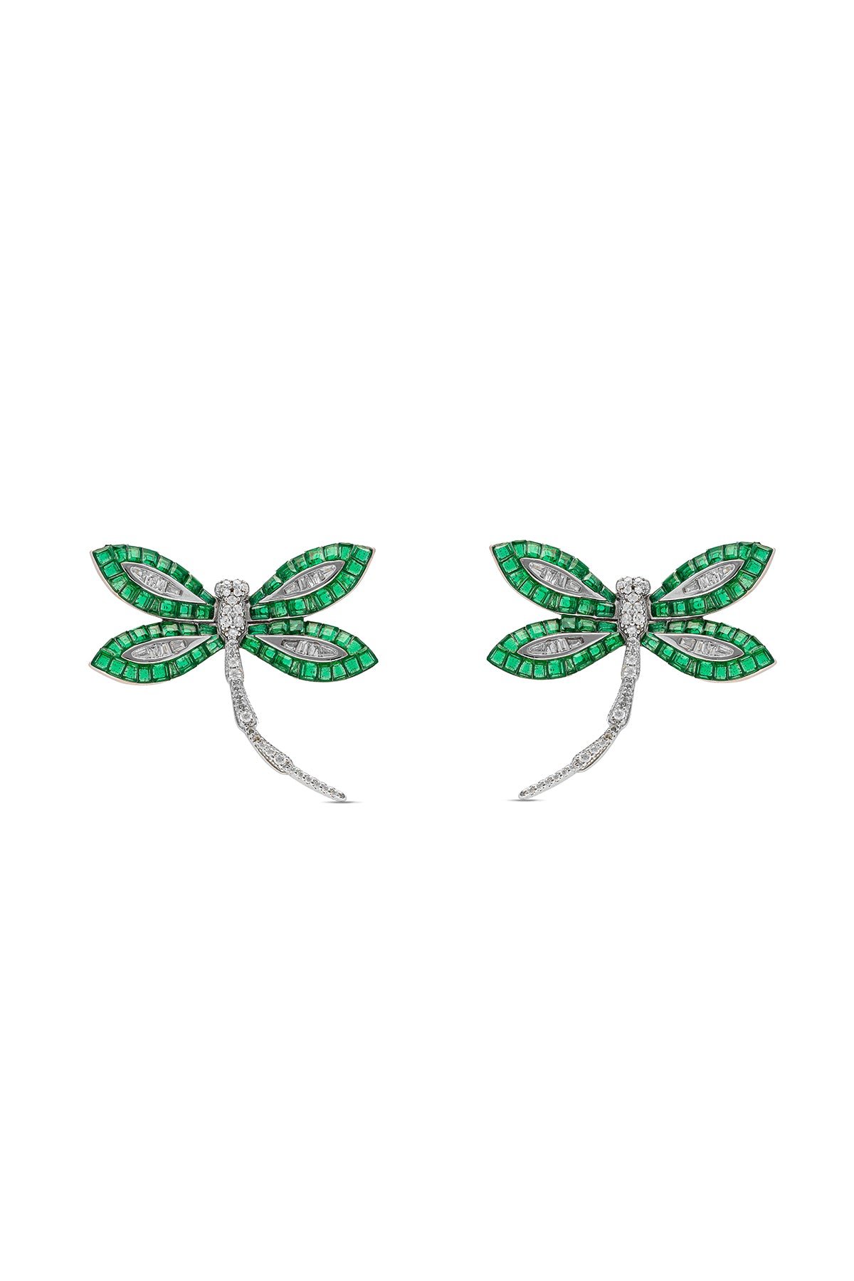 Emerald Green Woodland Dragonfly Studs Earrings