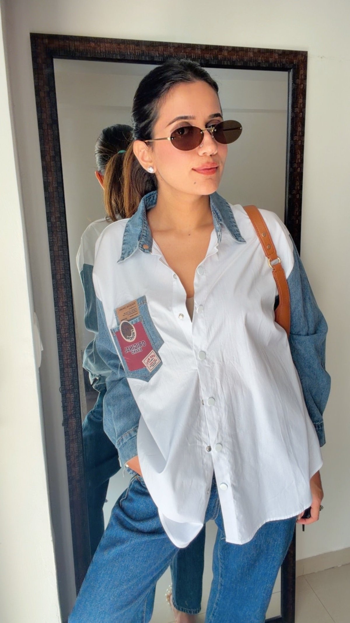 Denim Sleeves Poplin Shirts