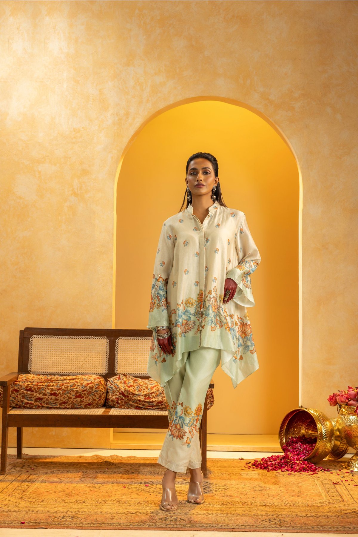 Off White/Light Blue Kurta Set