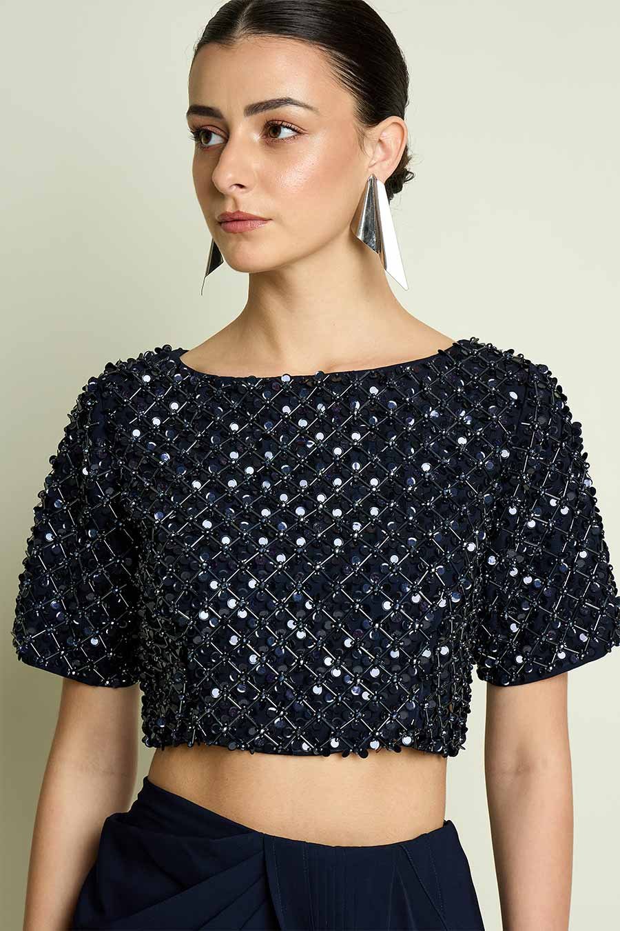 Crystal Embellished Navy Blouse