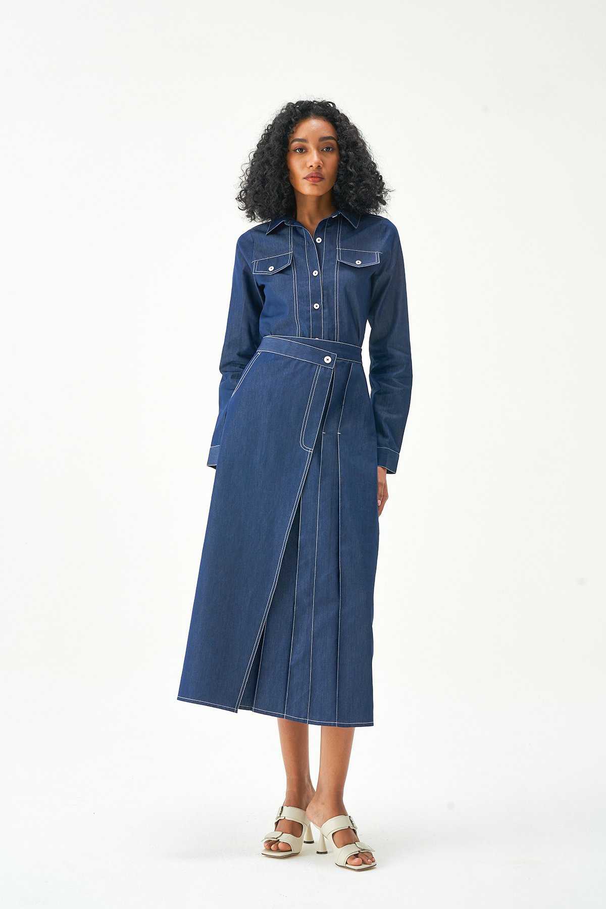 Blue Denim Shirt and Midi Skirt Co-ord Set