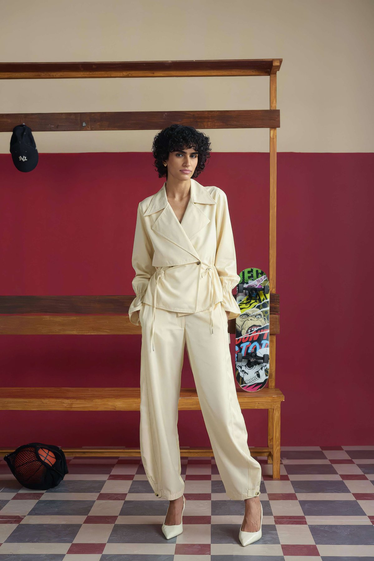 Buttermilk Blazer-Style Co-ord Set with Barrel Pants