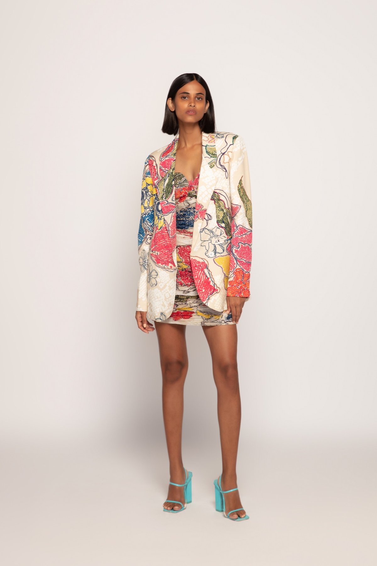 Multi-Color Bandhani Print Satin Tailored Blazer