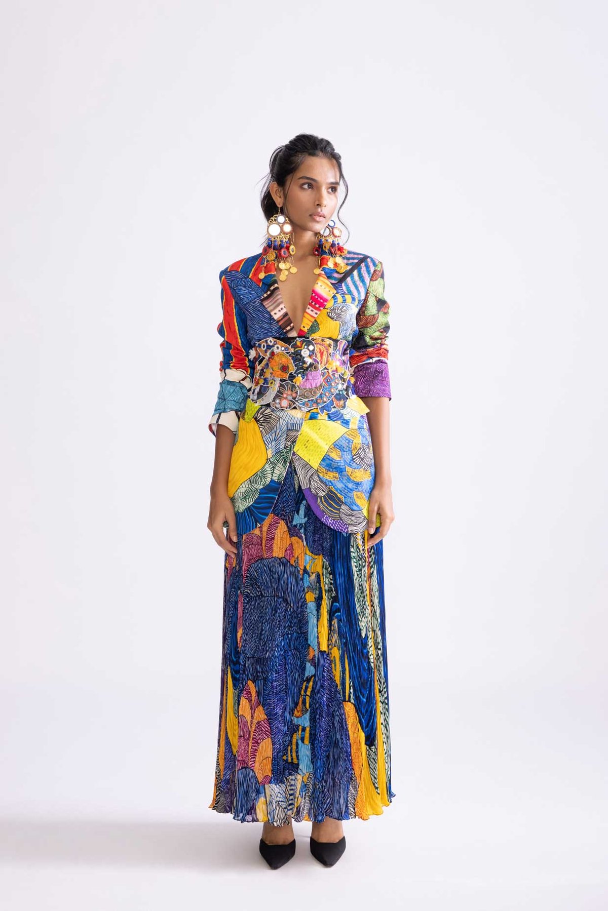 Multicolour Tribal Print Wide Lapel Tailored Blazer