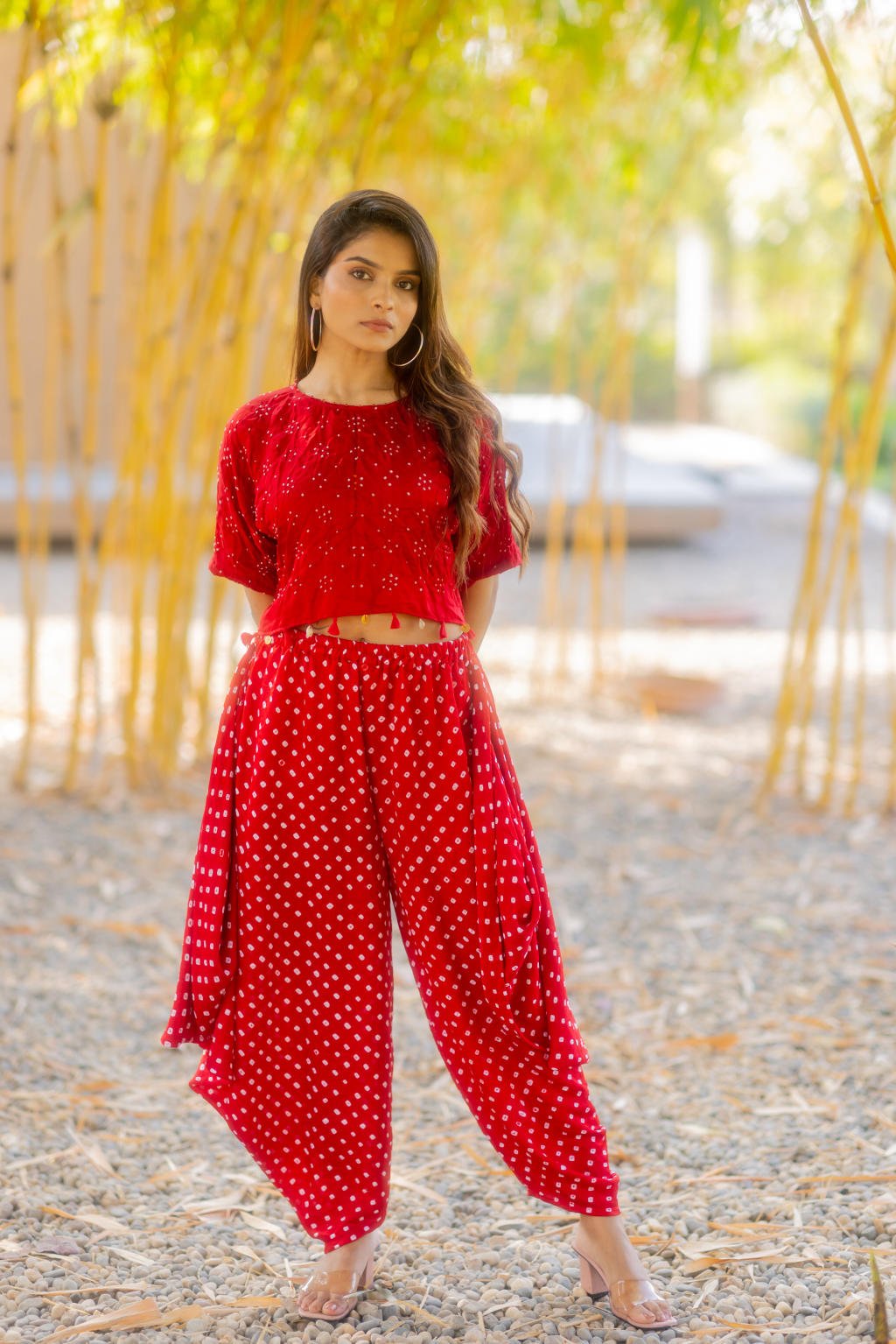 Bandhani Wrap Dhoti- Red