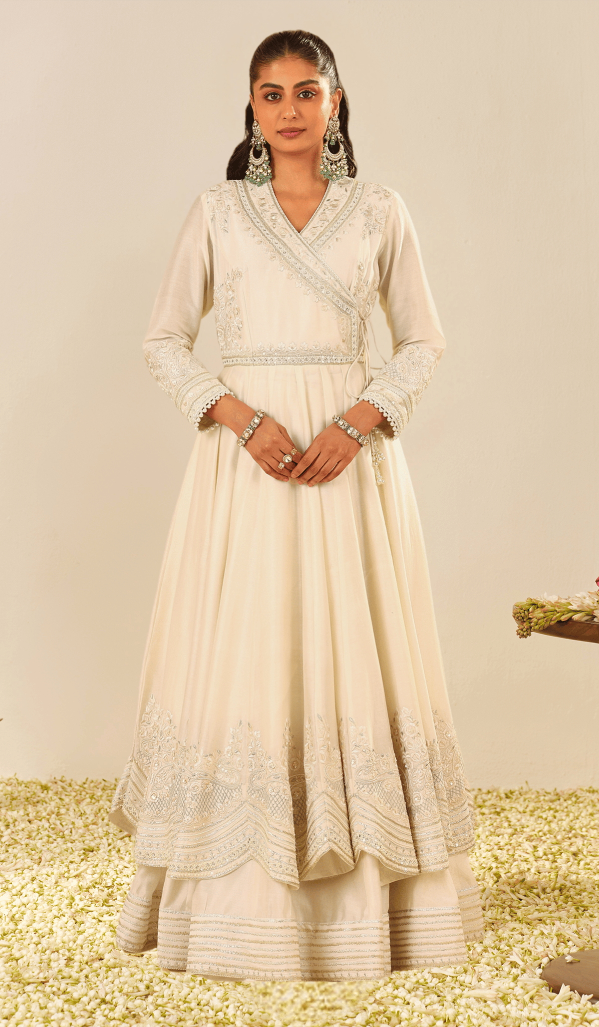 Daisy Ivory Silk Chanderi Anarkali Kurta Set with Skirt