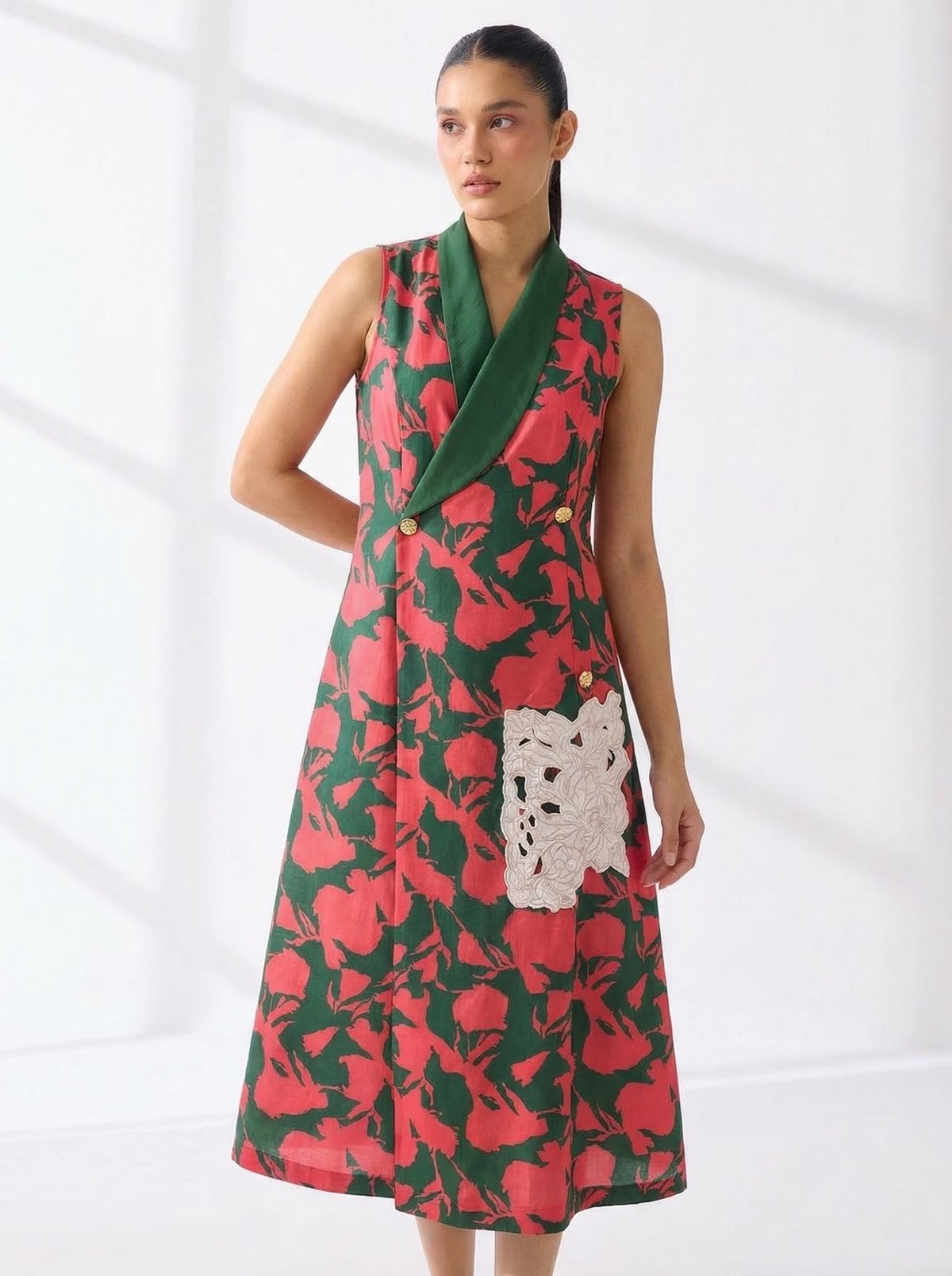 Multicolor Floral Longline Blazer Midi Dress