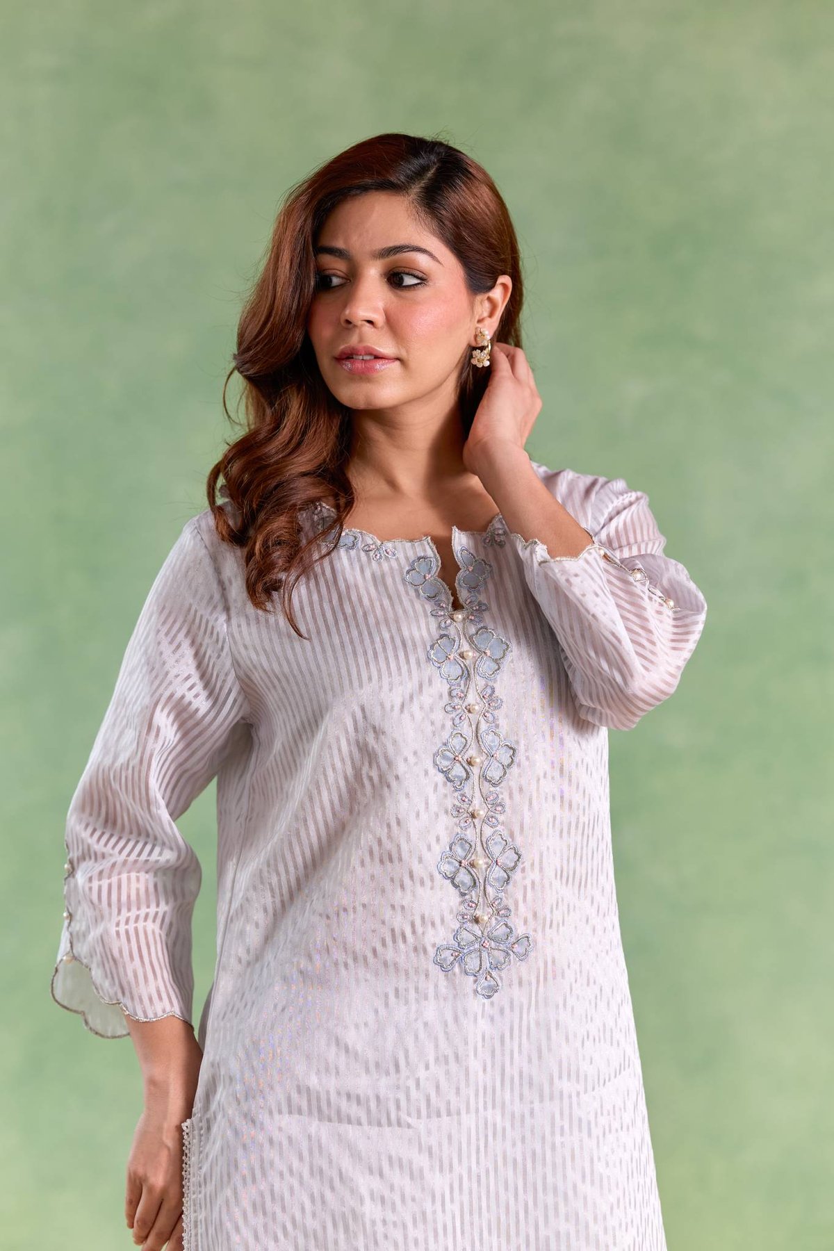 Sky Scallop Zari Kurta Pants - Set of 2