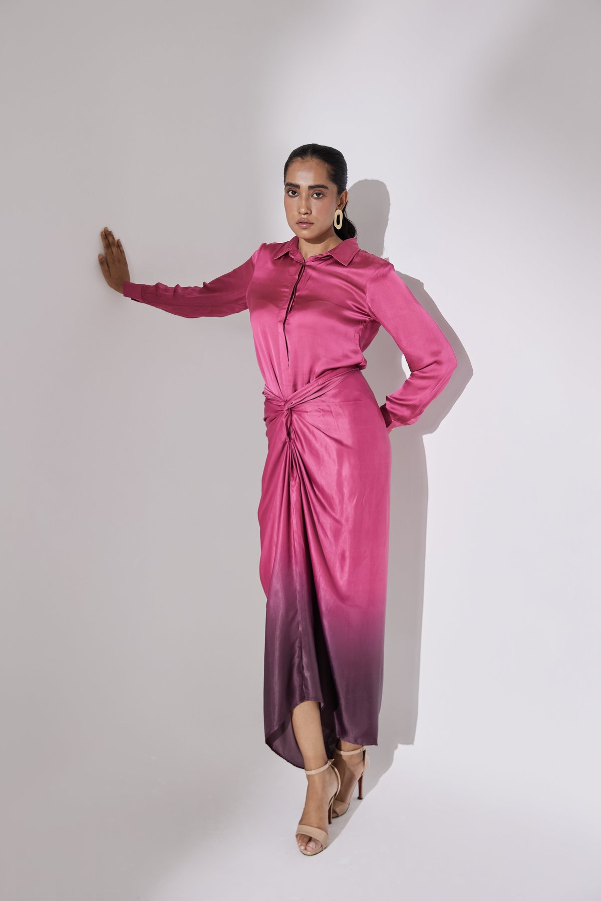 Pink Ombre Shirt and Wrap Maxi Skirt Co-ord Set