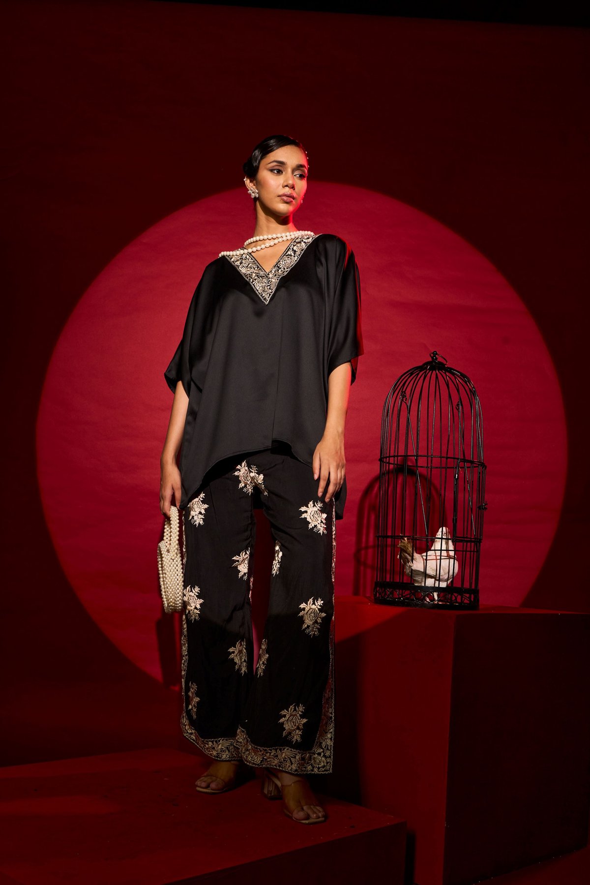 Black Georgette Embroidered Co-ord Set with Slit Pants