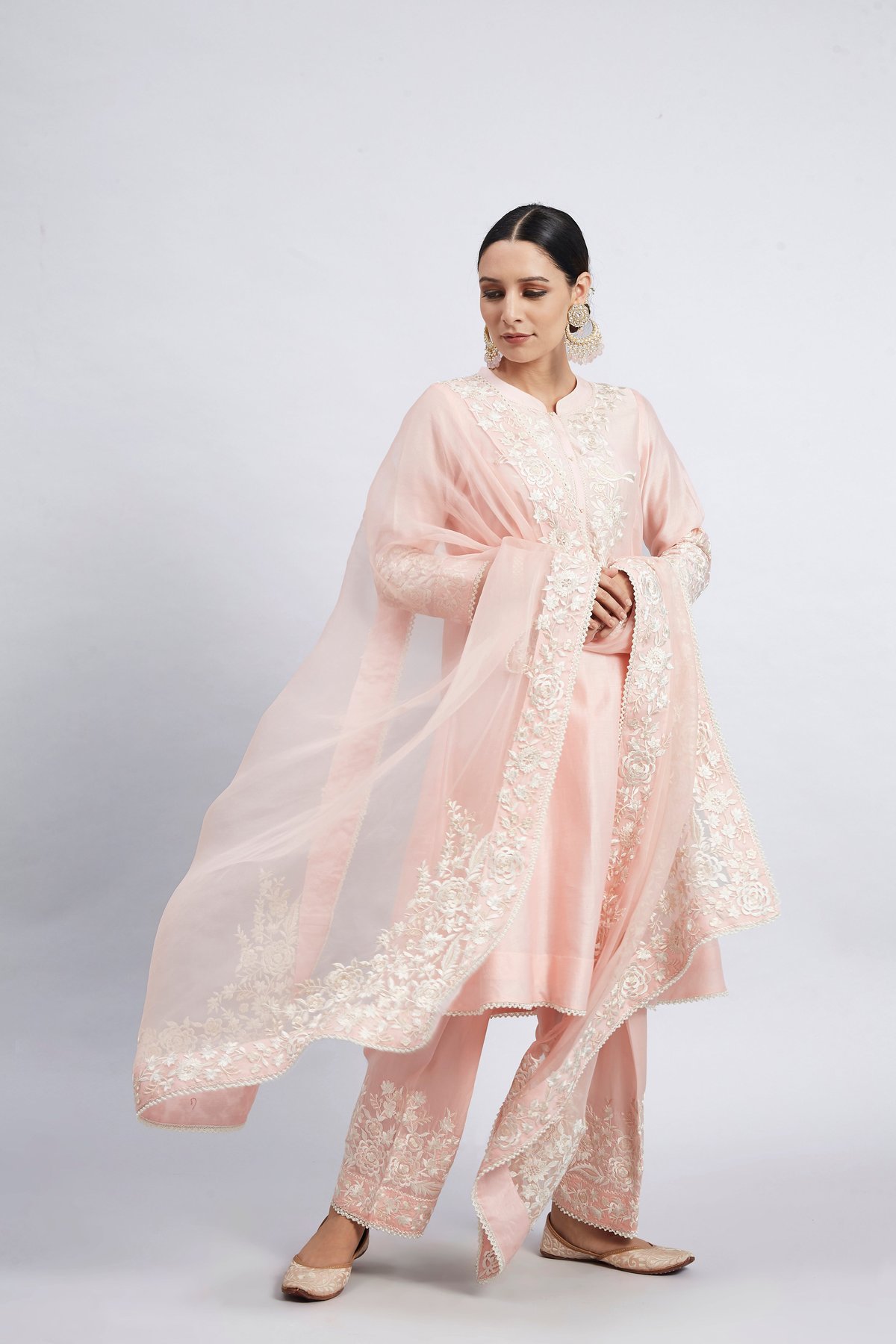 Soft Pink Chanderi Silk Embroidered Suit Set with Dupatta