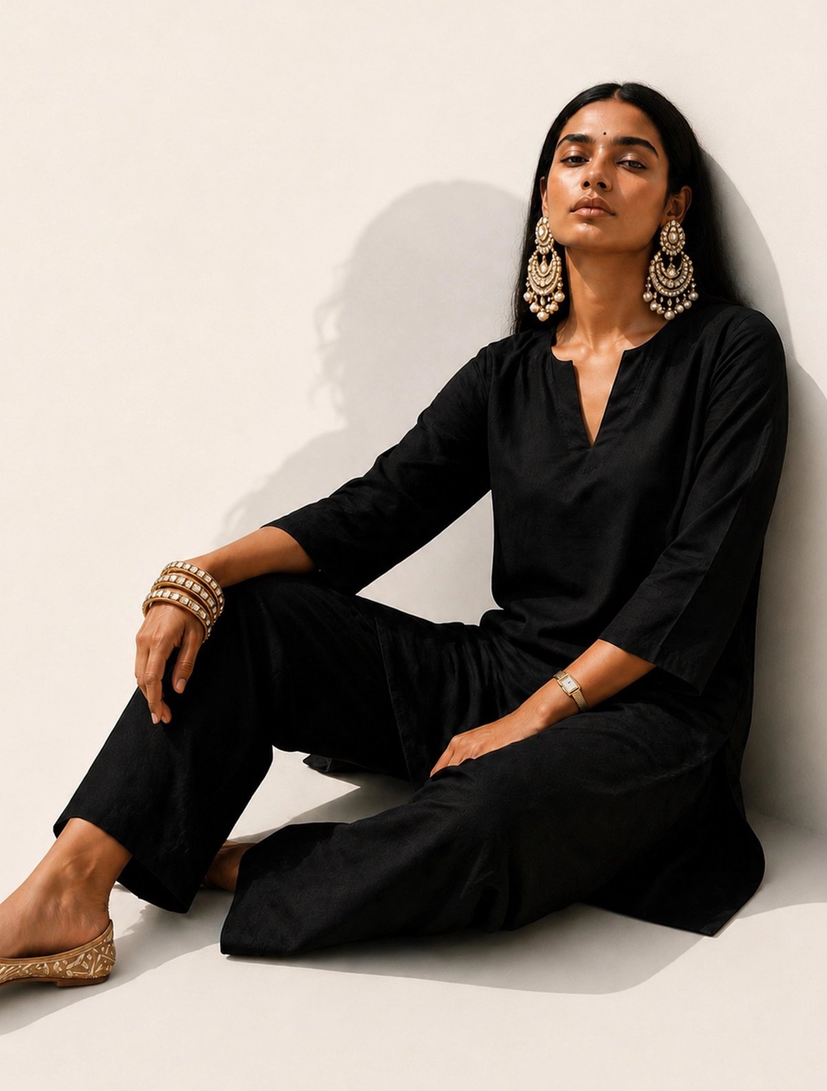 Black Solid Viscose Kurta Co-ord Set