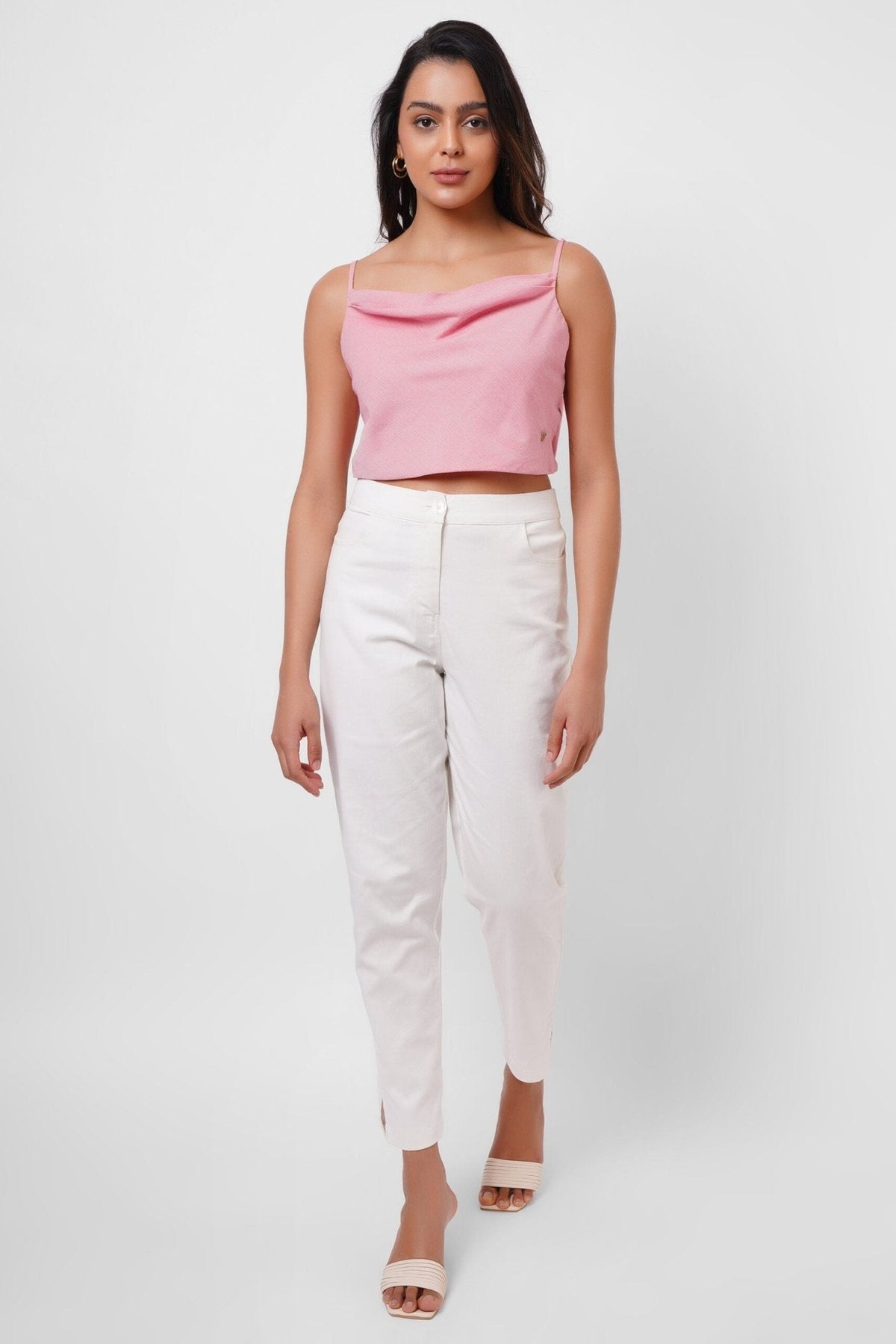 First Date Wear Sleeveless Pink Top With Back Bow