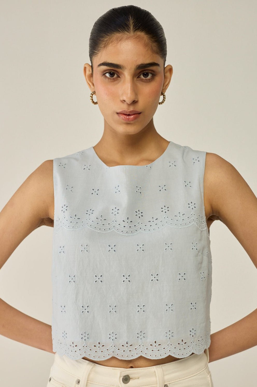 Blue Sleeveless Crop Top