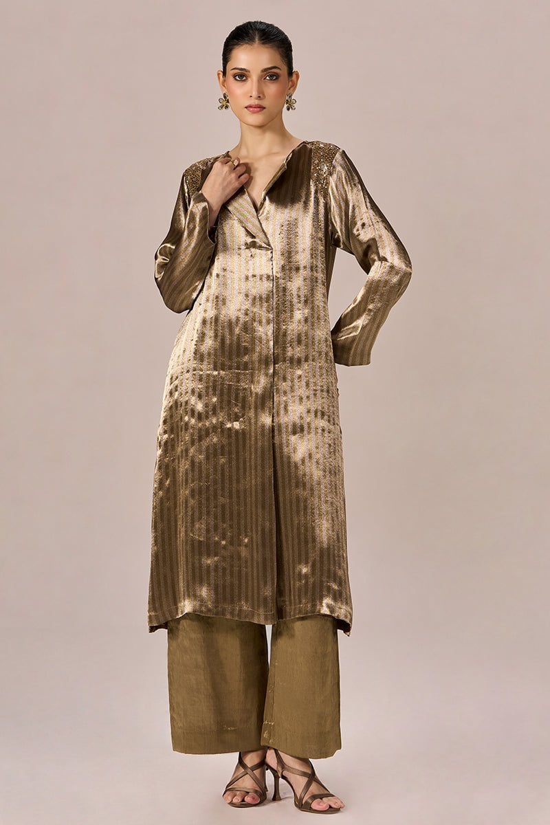Brass and Light Gold Stripe Tissue Festive Co-ord Set